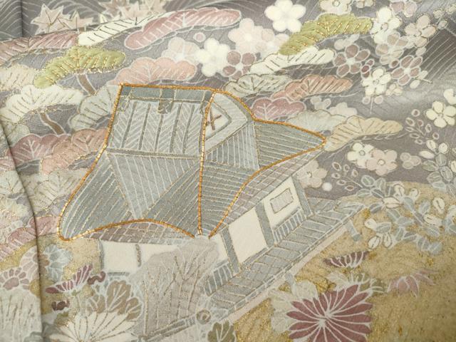 平和屋着物●訪問着 駒刺繍 浜松風景文 金彩 正絹 逸品 AABK8680cs