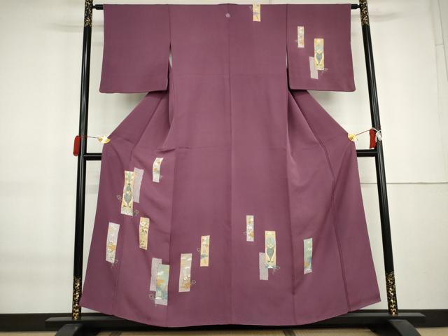 平和屋着物●訪問着 駒刺繍 短冊草花文 金彩 正絹 逸品 AABK8682cs