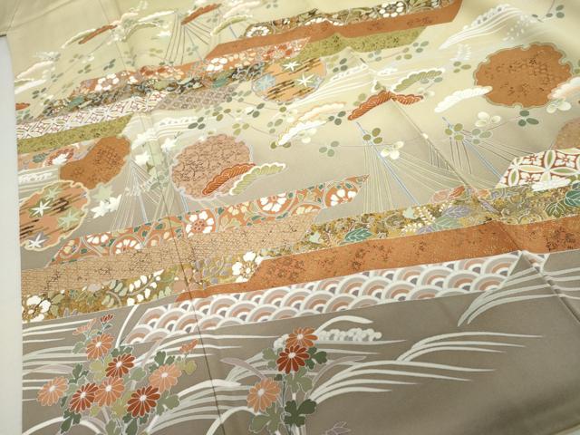 平和屋着物●豪華色留袖 駒刺繍 雪輪吉祥松文 暈し染め 金彩 正絹 逸品 AABK8684cs