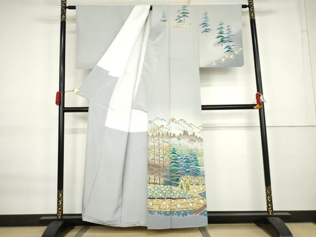 平和屋着物●訪問着 友禅 作家物 遠山樹林風景文 暈し染め 正絹 逸品 AABK8685cs
