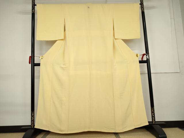 平和屋着物●上質な色無地 淡黄色 鬼しぼ縮緬 正絹 逸品 AABK8688cs