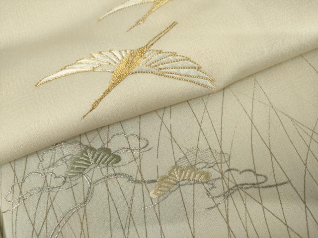 平和屋着物●訪問着 駒刺繍 飛鶴松文 暈し染め 銀糸 金彩 正絹 逸品 AABK8699cs