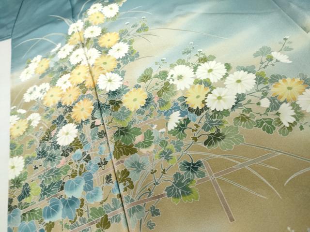平和屋着物●訪問着 友禅 草花文 暈し染め 正絹 逸品 AABK8700cs