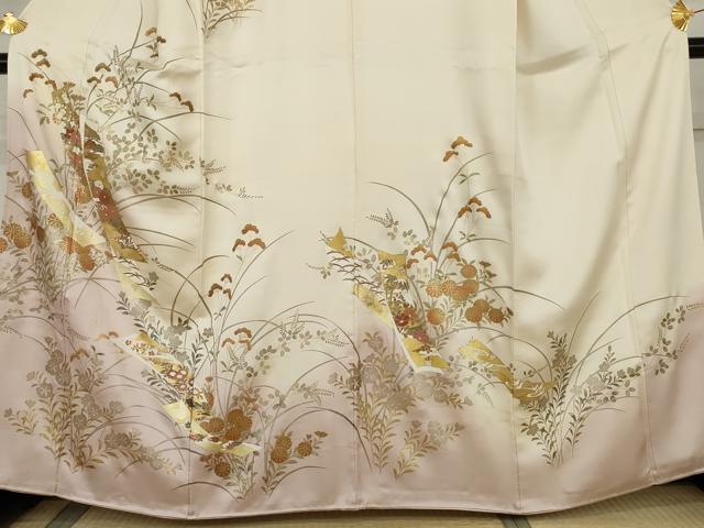 平和屋着物●訪問着 短冊草花文 暈し染め 金彩 正絹 逸品 AABK8702cs