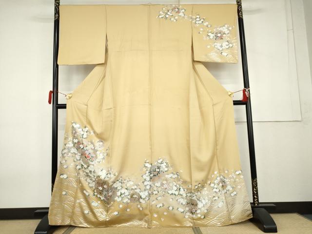 平和屋着物●訪問着 刺繍 雪輪草花文 暈し染め 金糸 銀彩 正絹 逸品 AABK8710cs