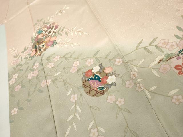 平和屋着物●訪問着 雪輪花鳥舞蝶松文 暈し染め 金彩 正絹 逸品 AABK8713cs