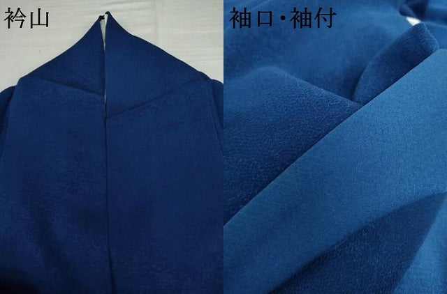 平和屋着物●上質な色無地 花唐草地紋 瑠璃紺色 鬼しぼ縮緬 正絹 逸品 AABK8715cs