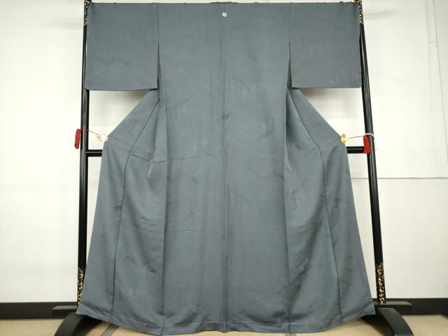 平和屋着物●上質な色無地 樹林地紋 藍墨茶色 正絹 逸品 未使用 AABK8717cs