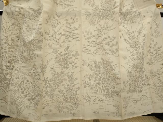 平和屋着物*夏物 訪問着 紗紬 手描き 流水花松文 正絹 逸品 AABK8726st
