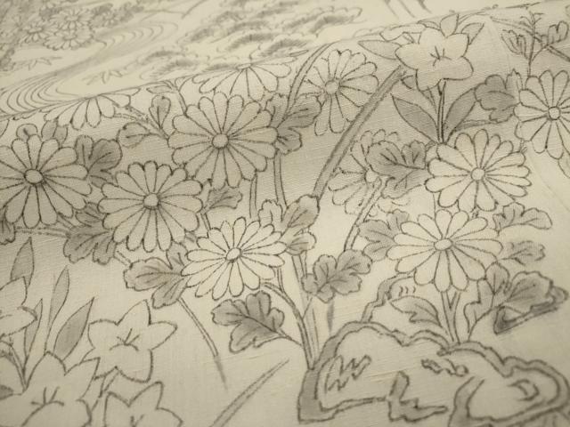 平和屋着物*夏物 訪問着 紗紬 手描き 流水花松文 正絹 逸品 AABK8726st
