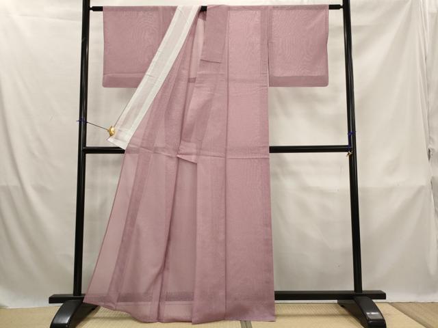平和屋着物*夏物 色無地 縦絽 幾何学紋紗 石竹色 正絹 逸品 AABK8732st