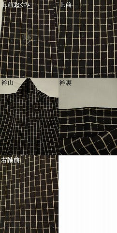 平和屋着物*夏物 お召 めがね織 格子 黒地 正絹 逸品 AABK8743st