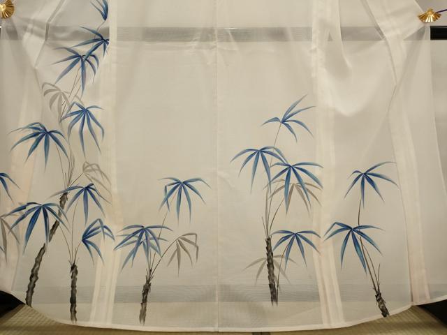 平和屋着物*夏物 訪問着 絽 手描き 笹文 銀彩 洗える着物 AABK8754st