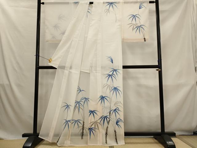 平和屋着物*夏物 訪問着 絽 手描き 笹文 銀彩 洗える着物 AABK8754st