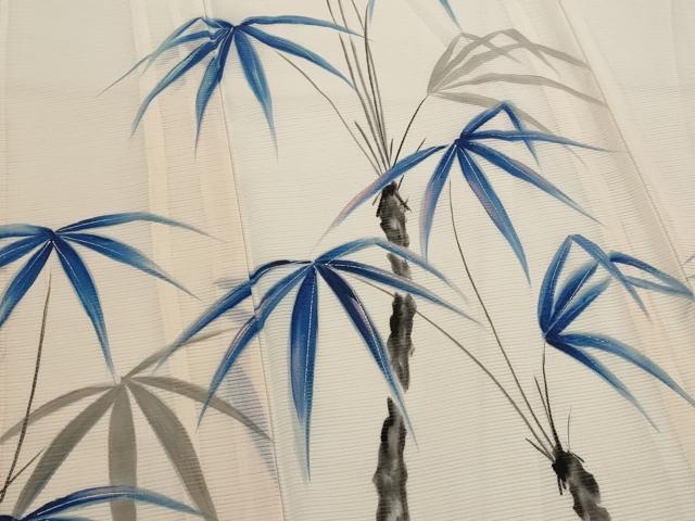 平和屋着物*夏物 訪問着 絽 手描き 笹文 銀彩 洗える着物 AABK8754st