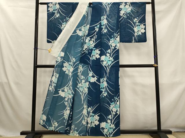 平和屋着物*夏物 小紋 絽 草花文 洗える着物 AABK8756st