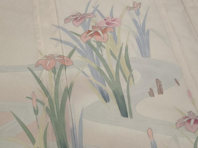 平和屋着物*夏物 訪問着 絽 流水草花文 暈し染め 銀彩 洗える着物 AABK8772st