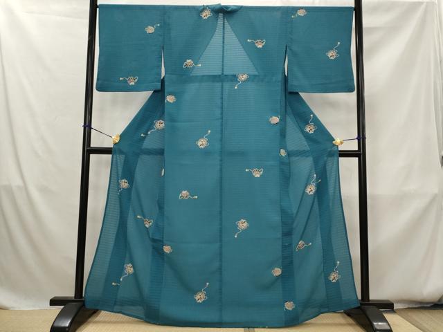 平和屋着物*夏物 小紋 絽縮緬 花鞠文 洗える着物 AABK8789st