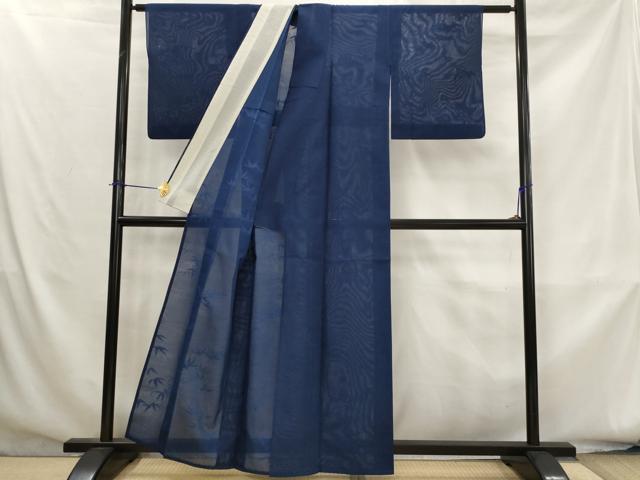平和屋着物*夏物 色無地 絽 笹の葉紋紗 紺色 正絹 逸品 AABK8791st