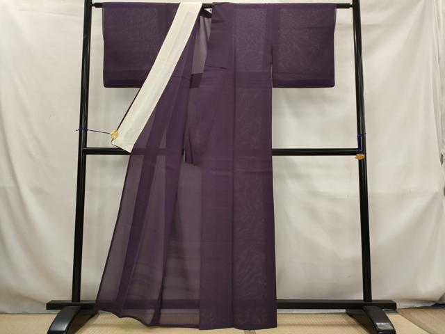 平和屋着物*夏物 色無地 紗 深紫色 正絹 逸品 AABK8800st