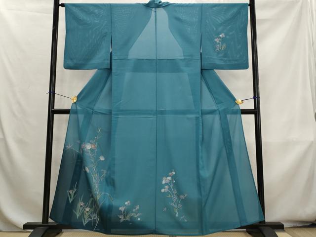 平和屋着物*夏物 訪問着 絽 草花文 暈し染め 金彩 洗える着物 AABK8832st