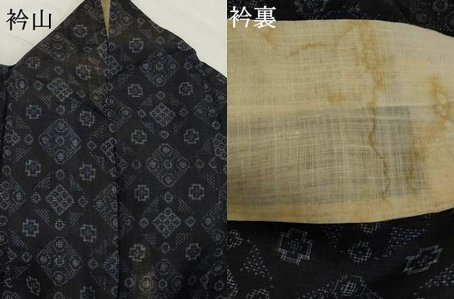 平和屋着物*夏物 重要無形文化財 本場宮古上布 幾何学文様 苧麻 逸品 AABK8845st