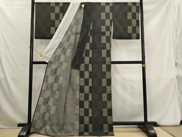 平和屋着物*夏物 小紋 紗 市松文様 洗える着物 AABK8858st