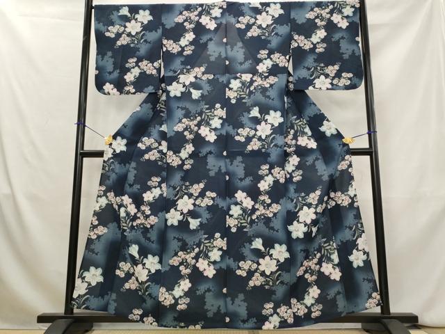 平和屋着物*夏物 撫松庵 小紋・浴衣兼用 セオアルファ 紗 草花文 暈し染め 洗える着物 AABK8880st