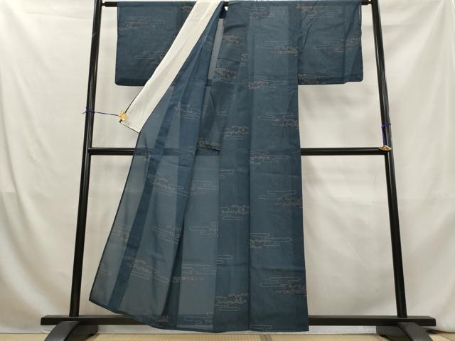 平和屋着物*夏物 小紋 紗 エ霞文 洗える着物 AABK8886st