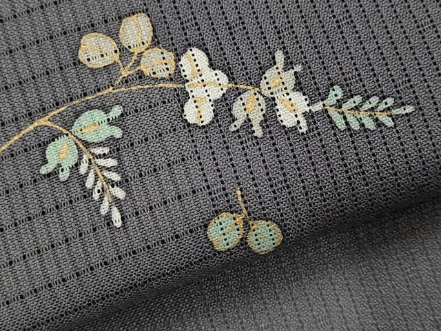 平和屋着物*夏物 小紋 草花紋絽 蛍暈し 金彩 正絹 逸品 AABK8902st