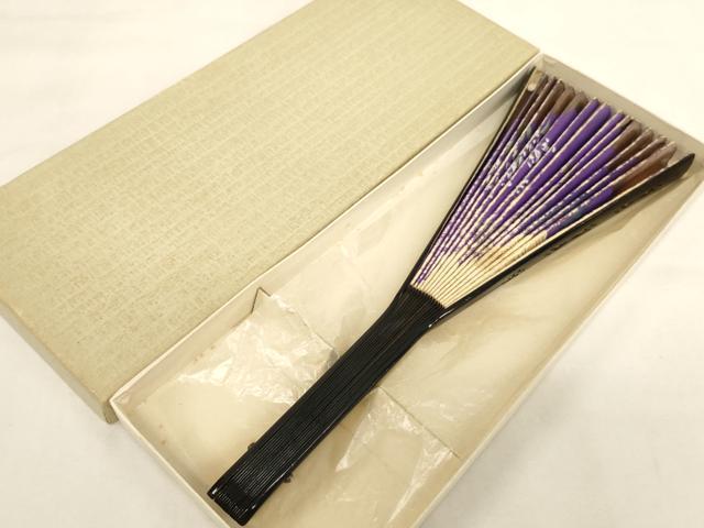 平和屋本店▼中啓 扇子 黒骨 紫金銀地 飛鶴花文 吉川法衣店謹製 箱付き 法衣 寺院 仏具 仏教 僧侶 神職 装束 AABK9045ja