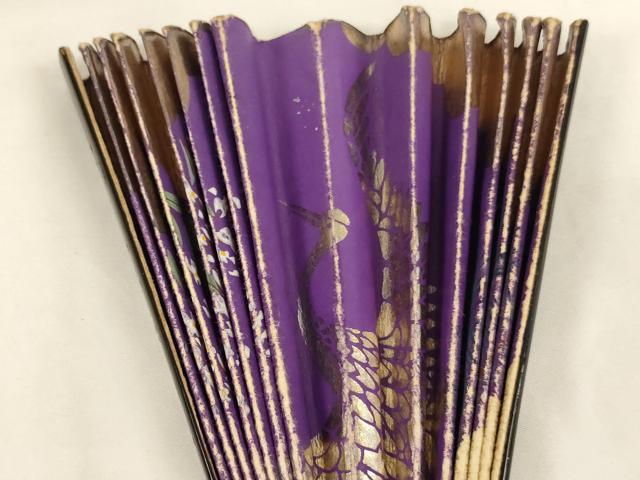平和屋本店▼中啓 扇子 黒骨 紫金銀地 飛鶴花文 吉川法衣店謹製 箱付き 法衣 寺院 仏具 仏教 僧侶 神職 装束 AABK9045ja