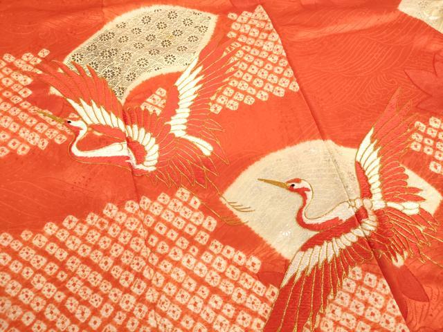 平和屋着物∵女の子 十三参り 子供 祝着 絞り 駒刺繍 飛鶴地紙花文 金銀彩 正絹 逸品 AABK9250ja