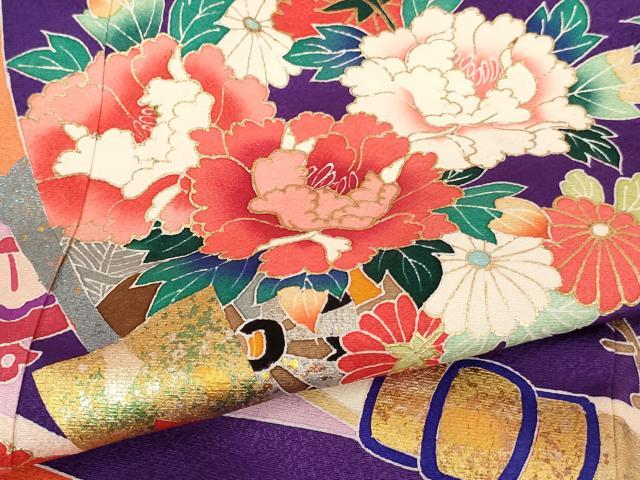 平和屋着物∵女の子 十三参り 子供 祝着 束ね熨斗花車文 金銀彩 正絹 逸品 AABK9270ja