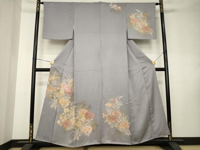平和屋着物●訪問着 刺繍 草花文 正絹 逸品 AABK9321ck