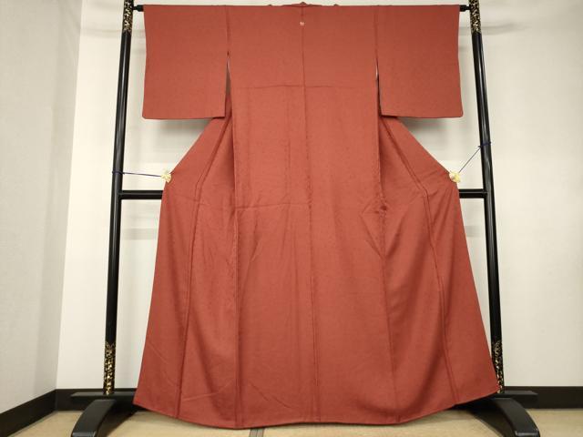 平和屋着物●上質な色無地 花唐草地紋 海老茶色 正絹 逸品 AABK9322ck