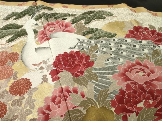 平和屋着物●豪華黒留袖 刺繍 孔雀花文 金彩 正絹 逸品 AABK9323ck