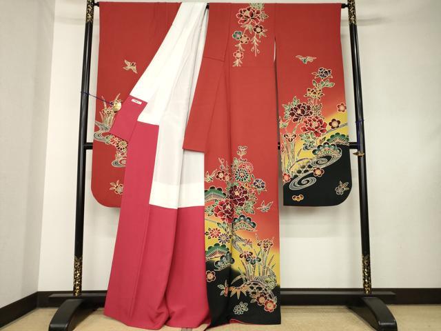 平和屋着物●豪華振袖 紅型 流水花鳥籬文 暈し染め 正絹 逸品 AABK9333ck