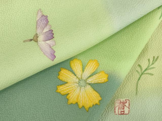 平和屋着物●染色作家 茂木蒼城 蒼城染め 小紋 舞花文 正絹 逸品 AABK9337ck
