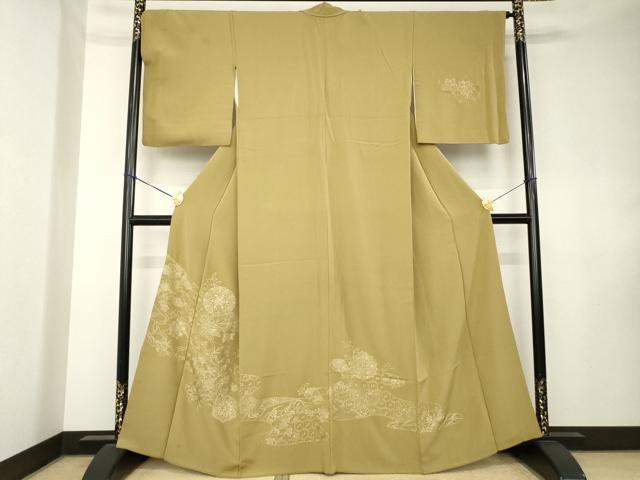 平和屋着物●訪問着 総刺繍 中国三大刺繍 汕頭刺繍 スワトウ刺繍 流水花文 路考茶色 正絹 逸品 AABK9338ck