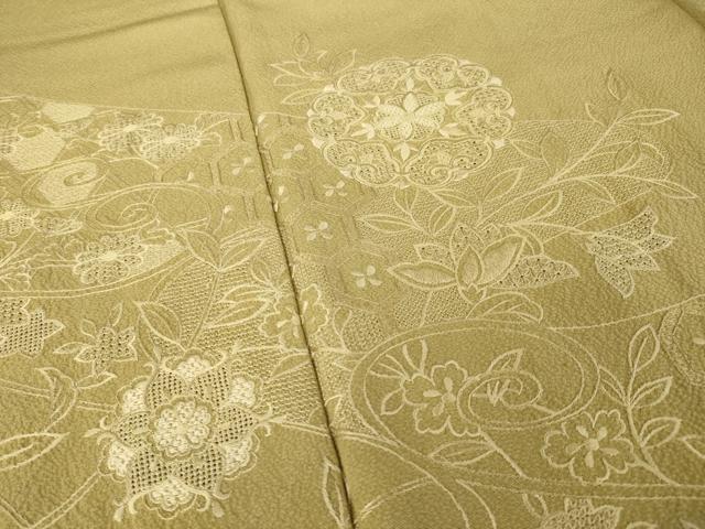 平和屋着物●訪問着 総刺繍 中国三大刺繍 汕頭刺繍 スワトウ刺繍 流水花文 路考茶色 正絹 逸品 AABK9338ck