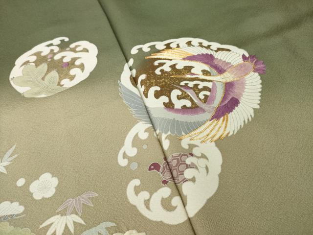 平和屋着物●西陣 京の名門 じゅらく謹製 帝王紫(古代帝王紫) 色留袖 駒刺繍 飛鶴立波花丸文 亀 正絹 逸品 AABK9339ck