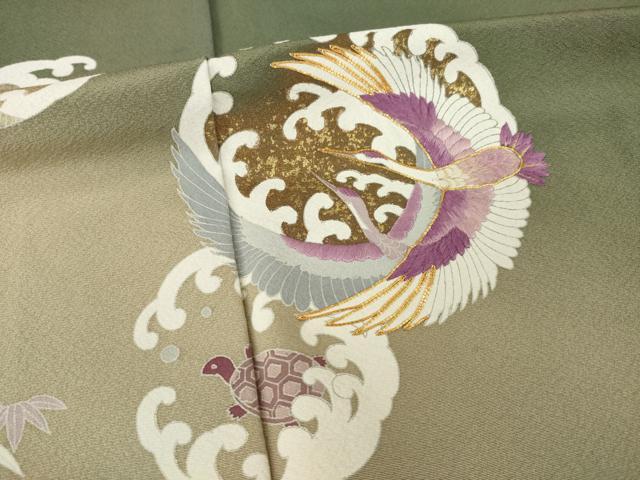 平和屋着物●西陣 京の名門 じゅらく謹製 帝王紫(古代帝王紫) 色留袖 駒刺繍 飛鶴立波花丸文 亀 正絹 逸品 AABK9339ck