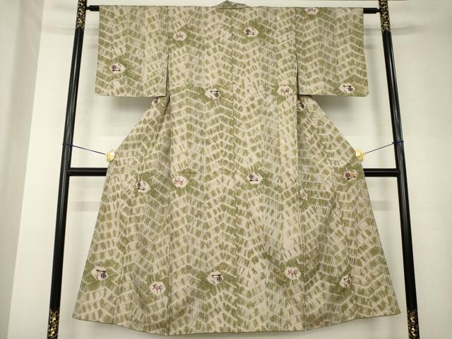 平和屋着物●伝統工芸士 七代目 吉澤与市 小紋 紬地 型染め 杢目絞り 正絹 逸品 AABK9340ck
