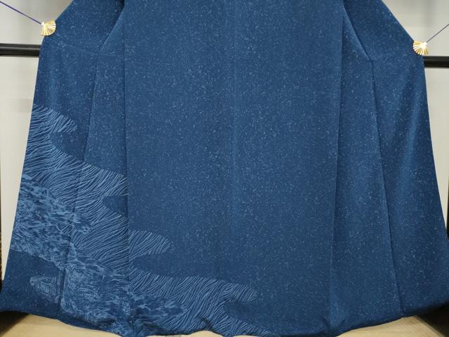 平和屋着物●訪問着 藍染 流水風景文 健勝苑扱い 反端付き 正絹 逸品 AABK9341ck
