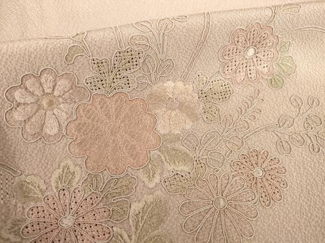 平和屋着物●訪問着 総刺繍 中国三大刺繍 スワトウ刺繍 汕頭刺繍 雲重ね花文 梅染色 正絹 逸品 AABK9344ck
