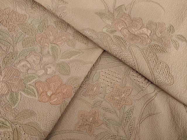 平和屋着物●訪問着 総刺繍 中国三大刺繍 スワトウ刺繍 汕頭刺繍 雲重ね花文 梅染色 正絹 逸品 AABK9344ck