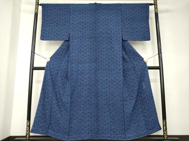 平和屋着物●日本植物染色研究員 金子正 小紋 阿波藍伝統工芸 型染め 草花文 正絹 逸品 AABK9350ck