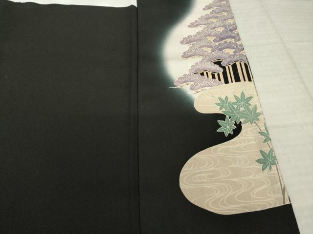 平和屋着物●豪華黒留袖 松尽くし 暈し染め 金彩 正絹 逸品 AABK9351ck