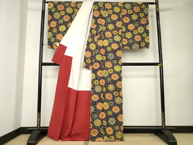 平和屋着物●上質な小紋 型染め 菊唐草 正絹 逸品 AABK9352ck